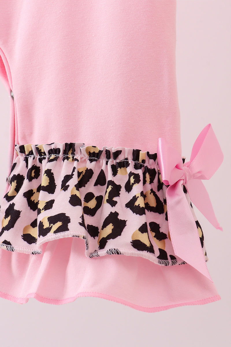 Pink santa claus leopard ruffle romper
