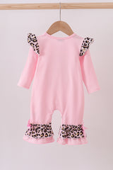Pink santa claus leopard ruffle romper