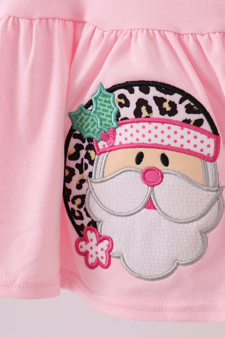Pink santa claus leopard ruffle bloomer set