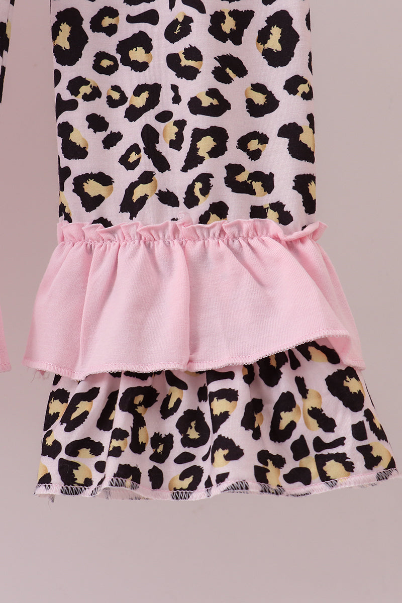 Pink santa claus leopard ruffle pants set