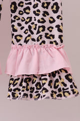 Pink santa claus leopard ruffle pants set