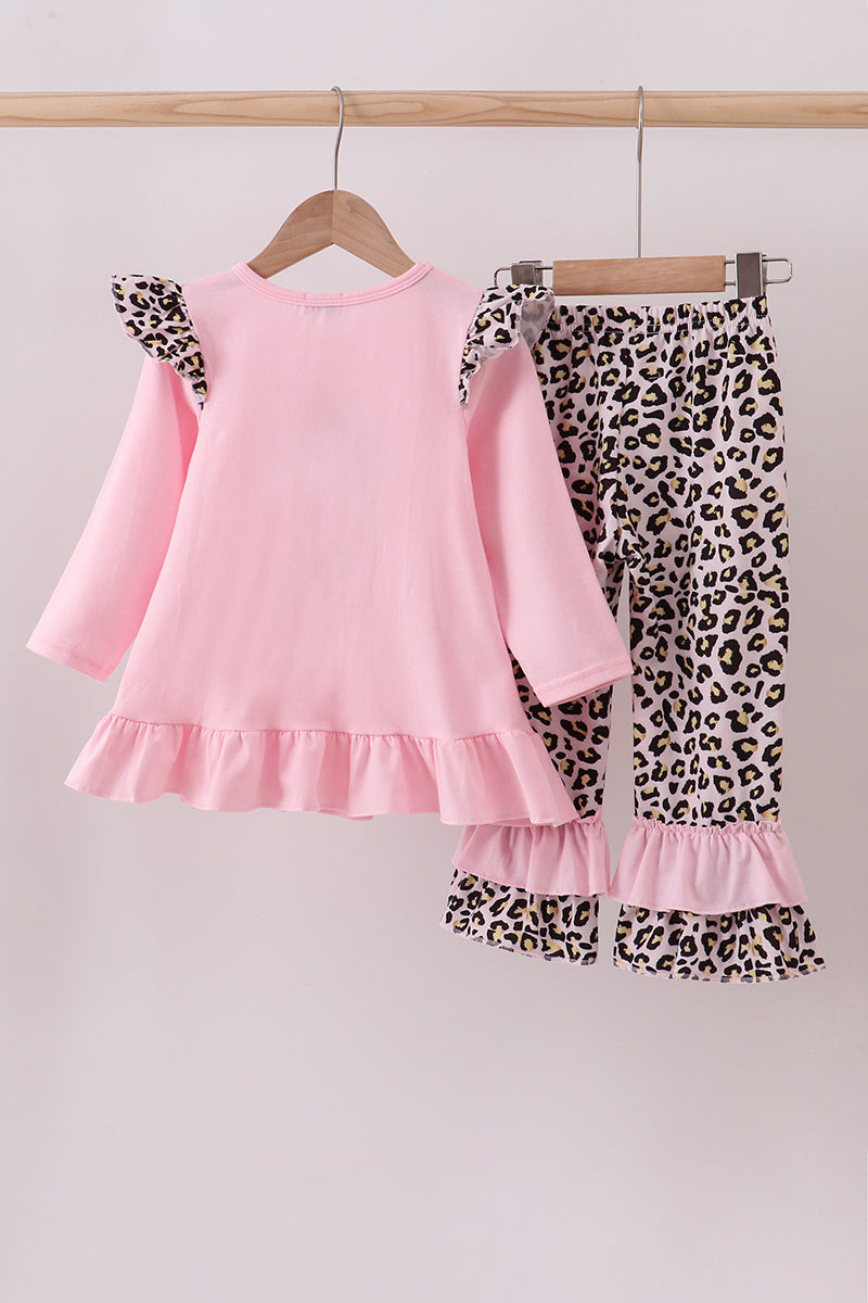 Pink santa claus leopard ruffle pants set