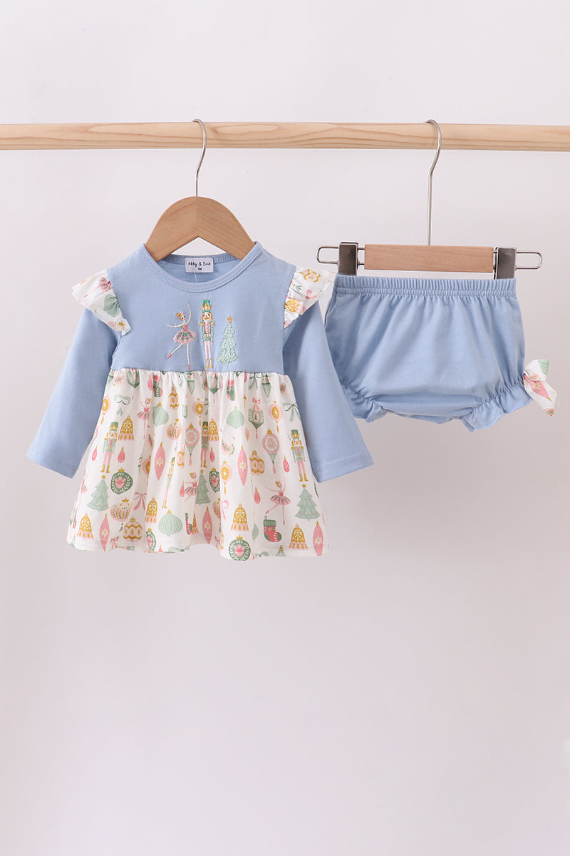 Blue nutcracker embroidery bloomer set