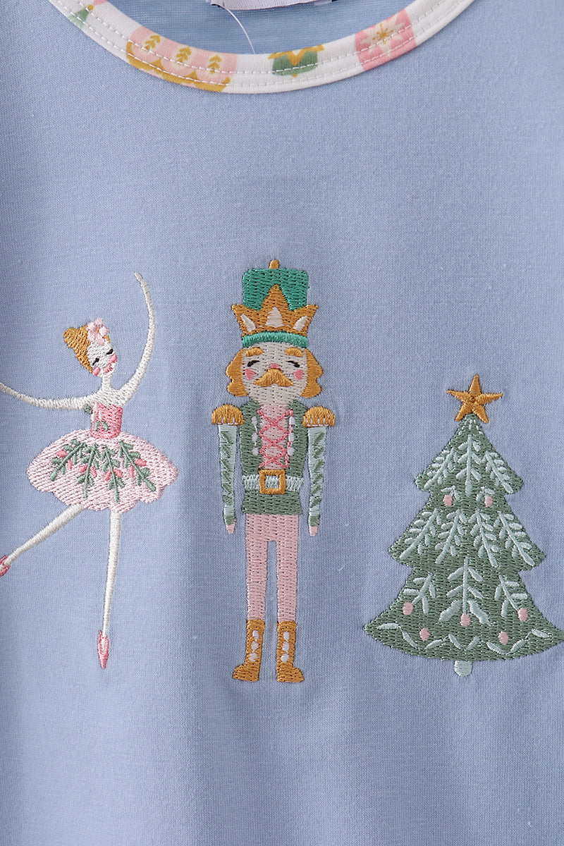 Blue nutcracker embroidery ruffle romper
