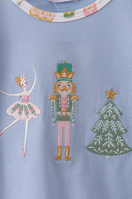 Blue nutcracker embroidery ruffle romper