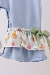 Blue nutcracker embroidery ruffle romper
