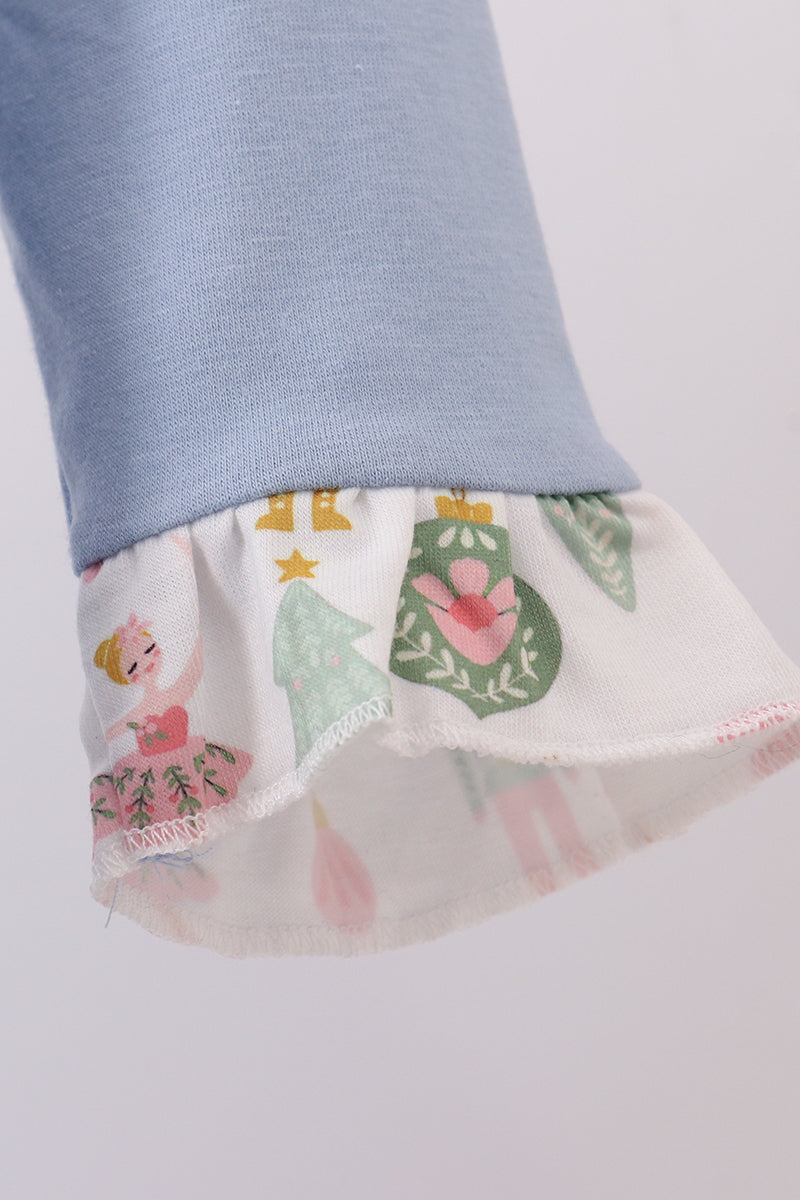 Blue nutcracker embroidery ruffle romper