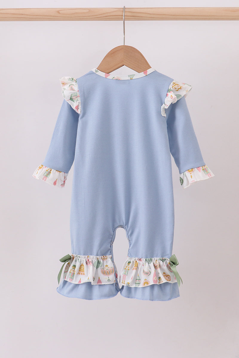 Blue nutcracker embroidery ruffle romper