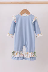 Blue nutcracker embroidery ruffle romper