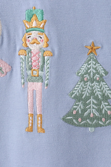 Blue nutcracker embroidery ruffle pants set