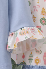 Blue nutcracker embroidery ruffle pants set