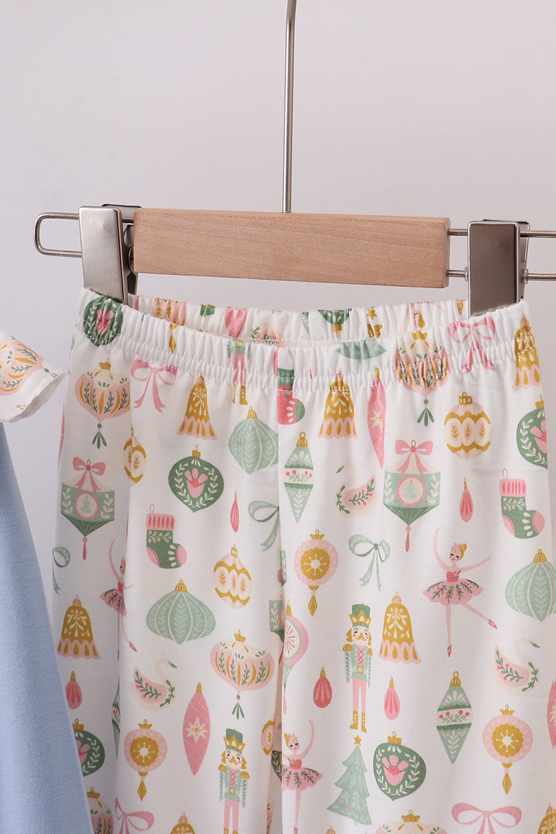 Blue nutcracker embroidery ruffle pants set