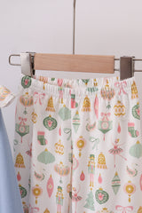 Blue nutcracker embroidery ruffle pants set