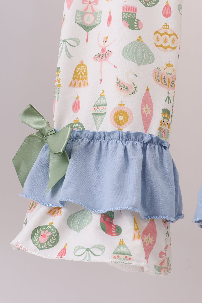 Blue nutcracker embroidery ruffle pants set