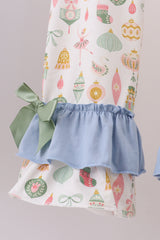Blue nutcracker embroidery ruffle pants set