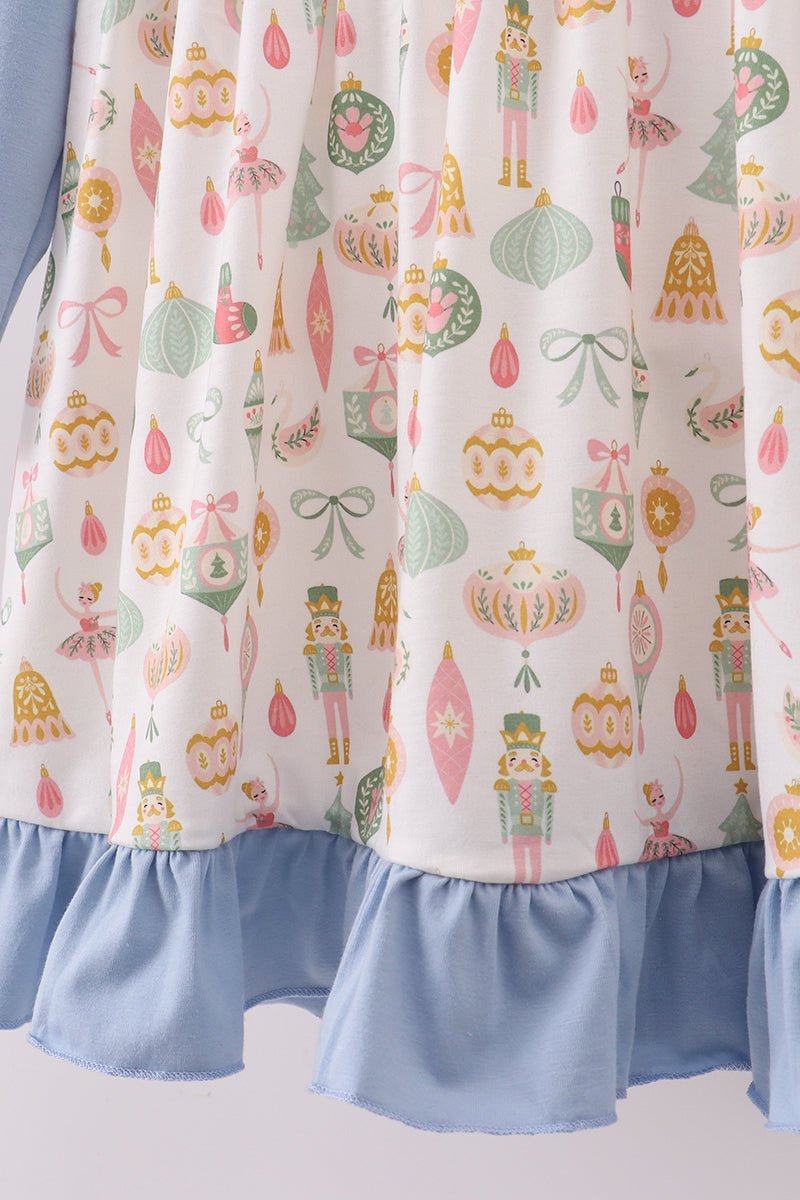 Blue nutcracker embroidery ruffle dress
