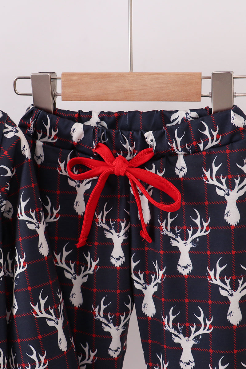 Navy deer print pajamas set