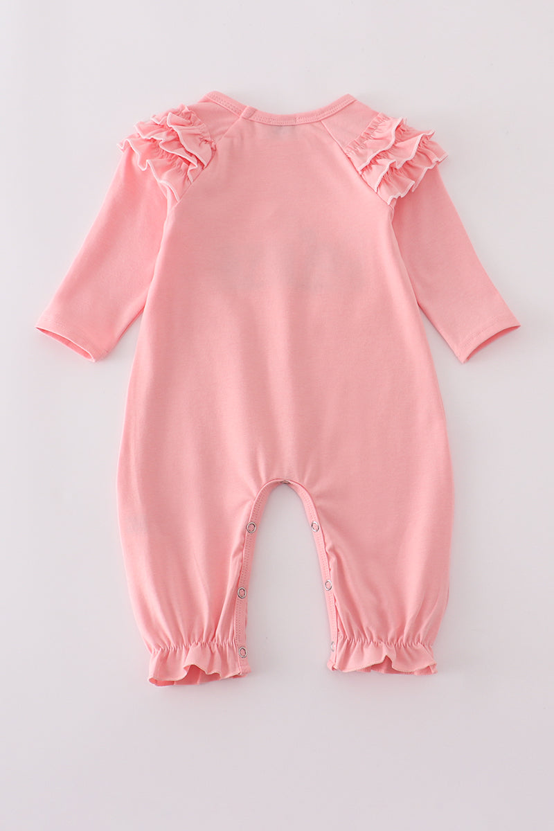 Pink believe embroidery ruffle romper
