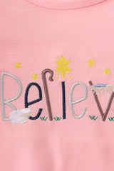 Pink believe embroidery ruffle top