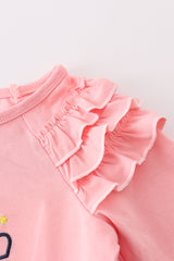 Pink believe embroidery ruffle top