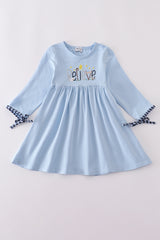 Blue believe embroidery dress