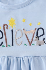 Blue believe embroidery dress