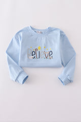 Blue believe embroidery top