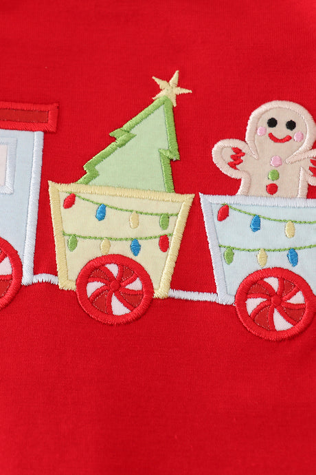 Red gingerbread applique ruffle romper