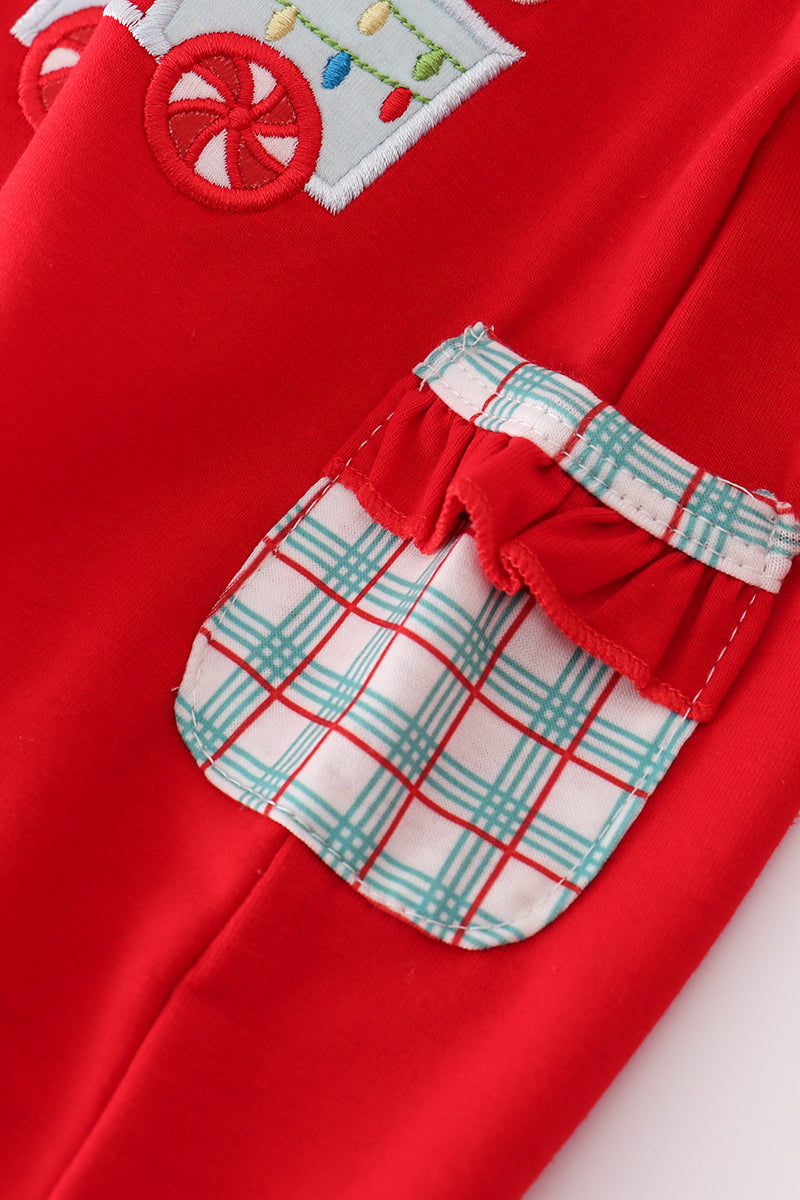 Red gingerbread applique ruffle romper