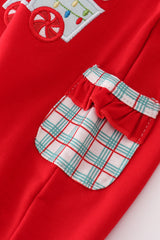 Red gingerbread applique ruffle romper