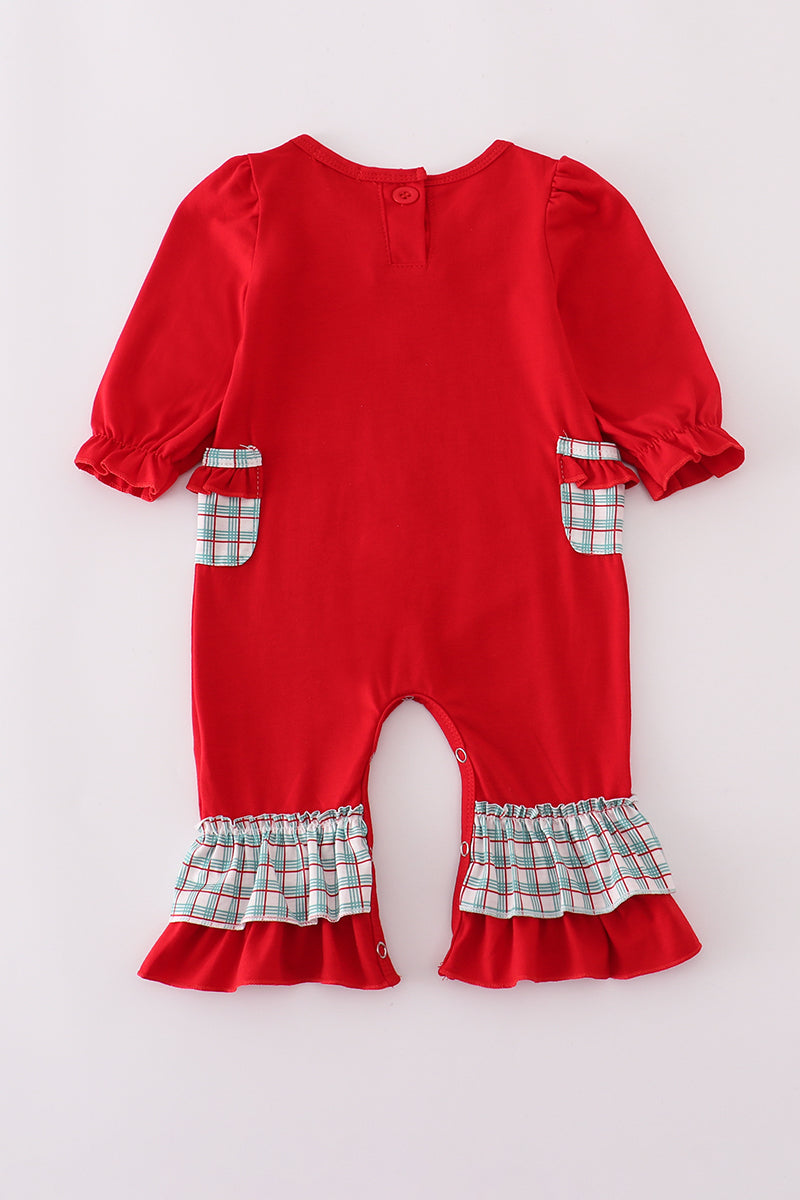 Red gingerbread applique ruffle romper