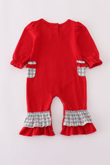 Red gingerbread applique ruffle romper