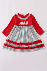 Red gingerbread applique ruffle dress
