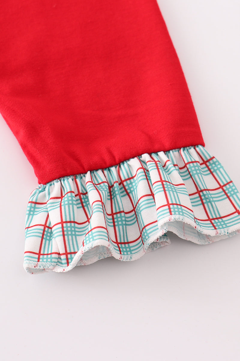 Red gingerbread applique ruffle pants set