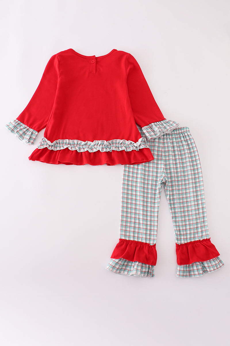 Red gingerbread applique ruffle pants set