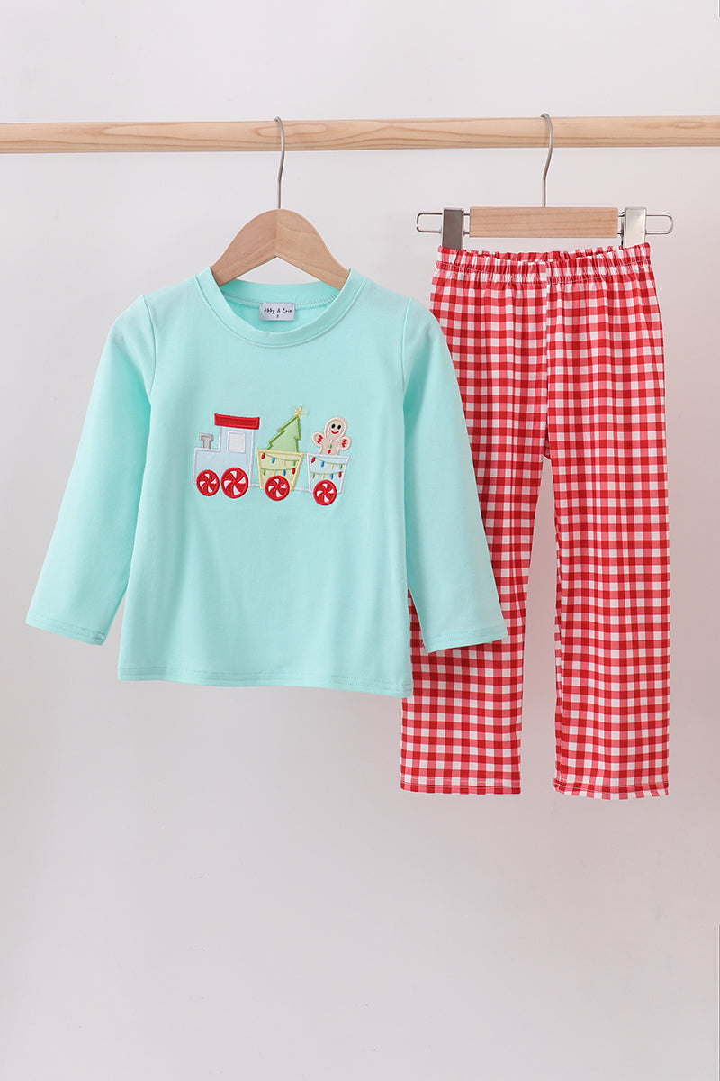 Mint gingerbread applique pants set