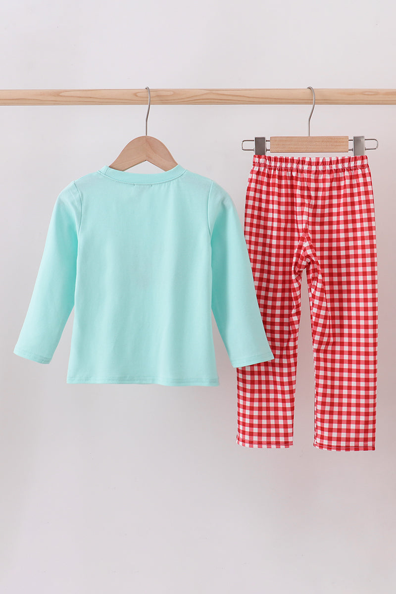 Mint gingerbread applique pants set
