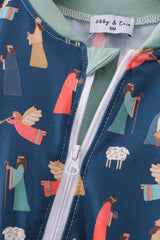 Navy nativity print romper