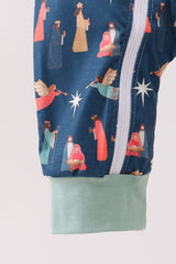 Navy nativity print romper