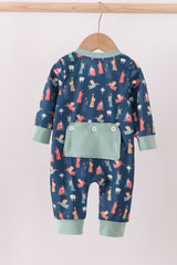 Navy nativity print romper
