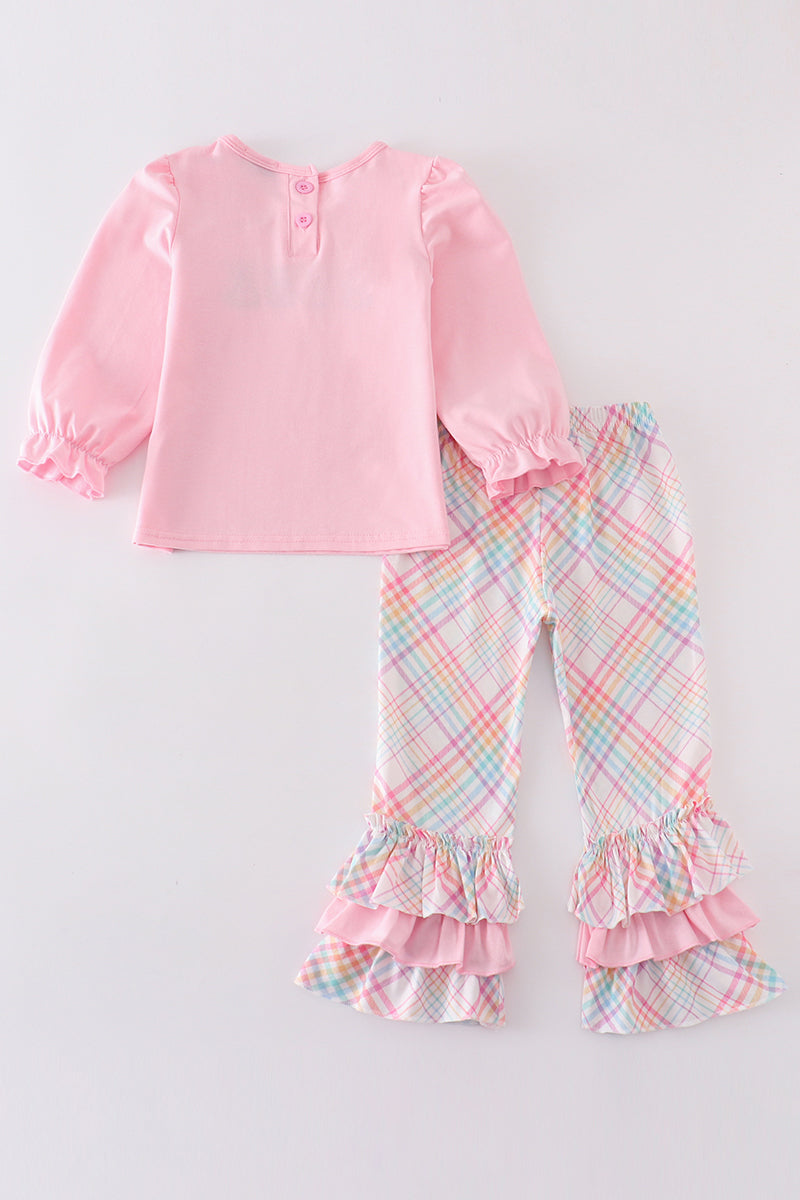 Pink farm animals embroidery girl set