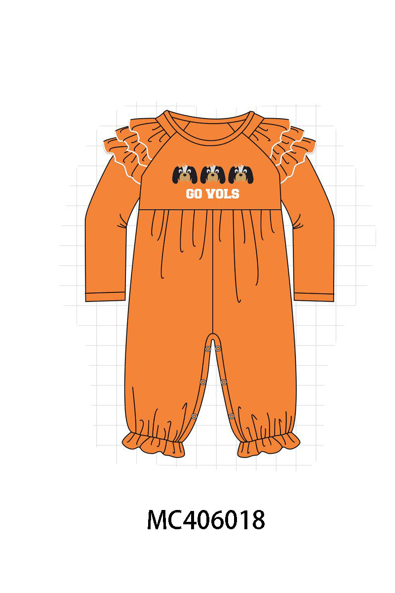 Orange go vols embroidery girl romper