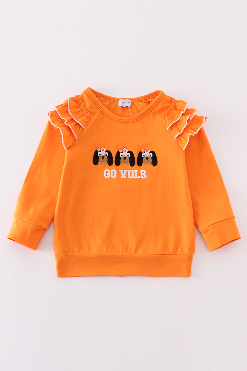 Orange go vols embroidery girl ruffle top