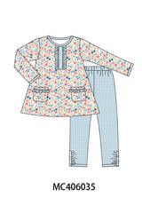 Pink&blue floral print girl set