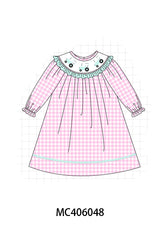 Pink tractor embroidery gingham dress