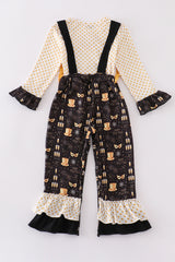 Mustard happy new year embroidery girl jumpsuit set