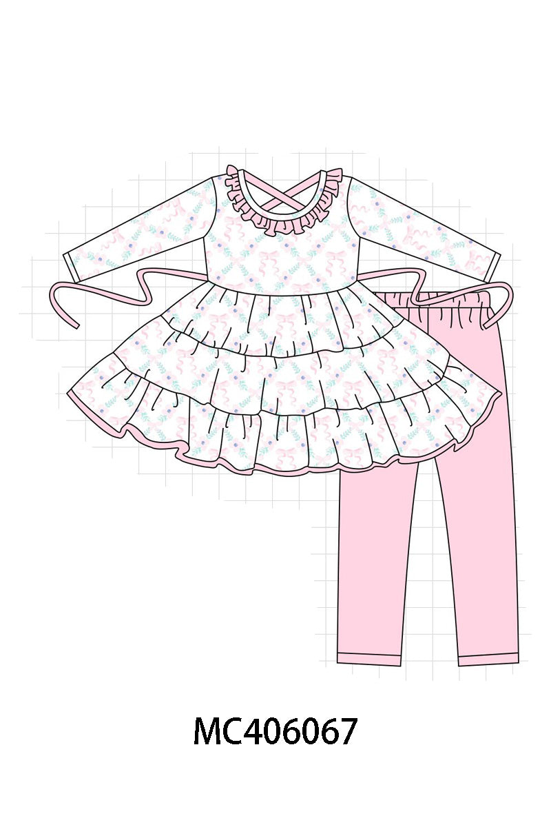 Pink floral ruffle girl set