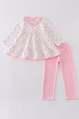 Pink floral ruffle girl set