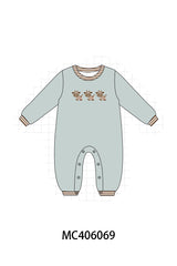 Green farm cow french knot boy romper