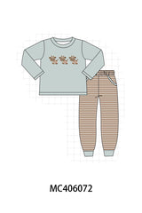 Green farm cow french knot boy set